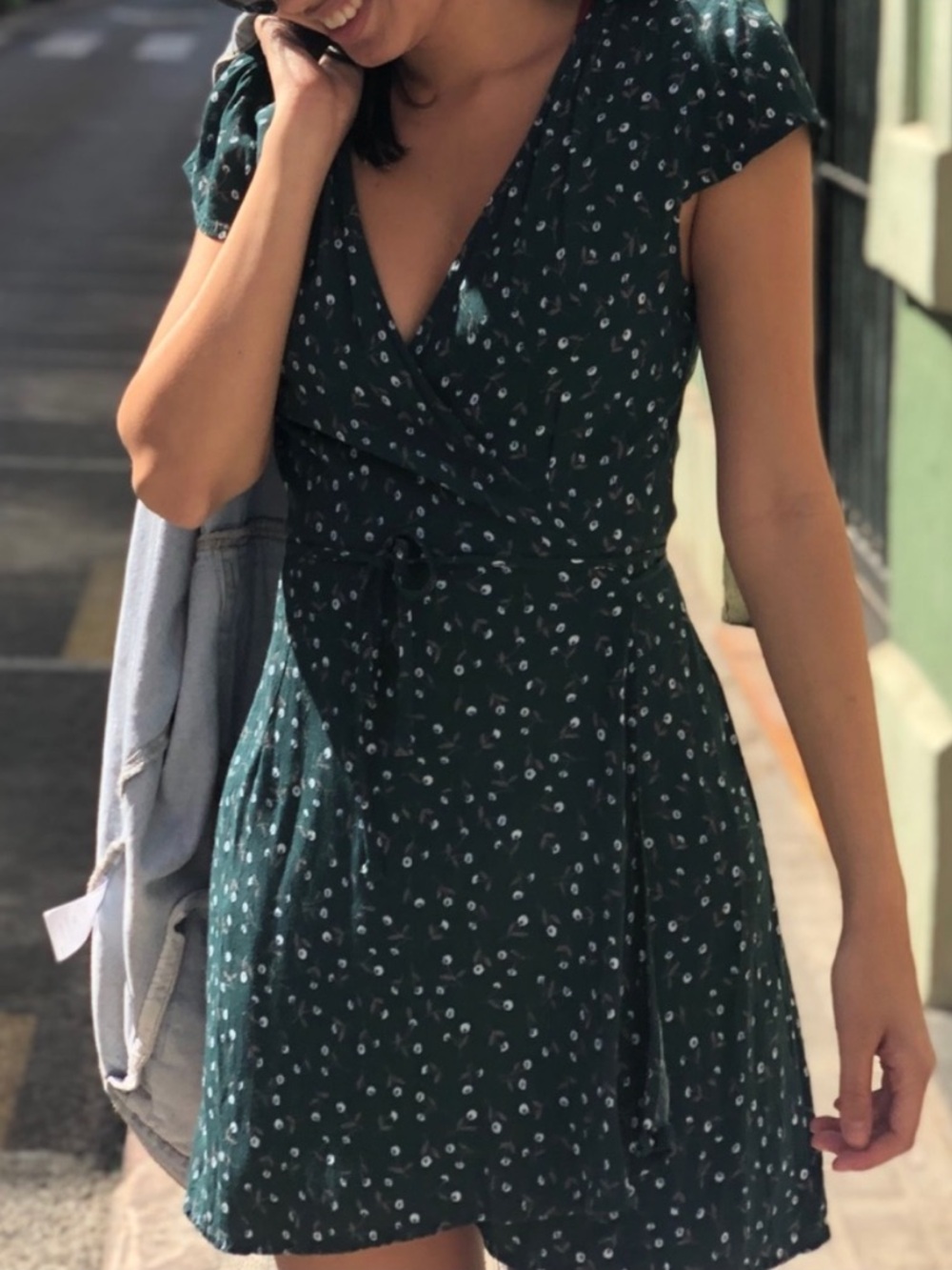 Brandy Melville Robbie Green Ditsy Floral Wrap Dress - Picture 13 of 16